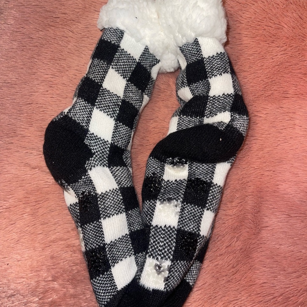Cozy Black and White Plaid Socks